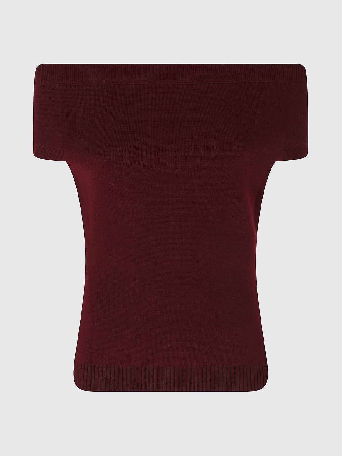 IRO TOP: Top Iro in maglia di cashmere e lana con scollo a barca e maniche corte, Prugna - Img 2