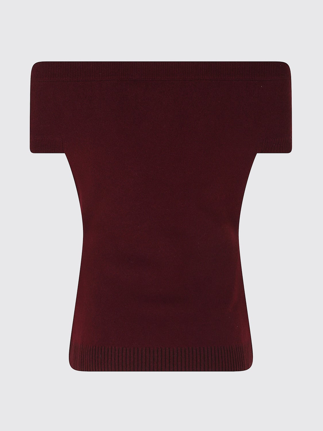IRO TOP: Top Iro in maglia di cashmere e lana con scollo a barca e maniche corte, Prugna - Img 3