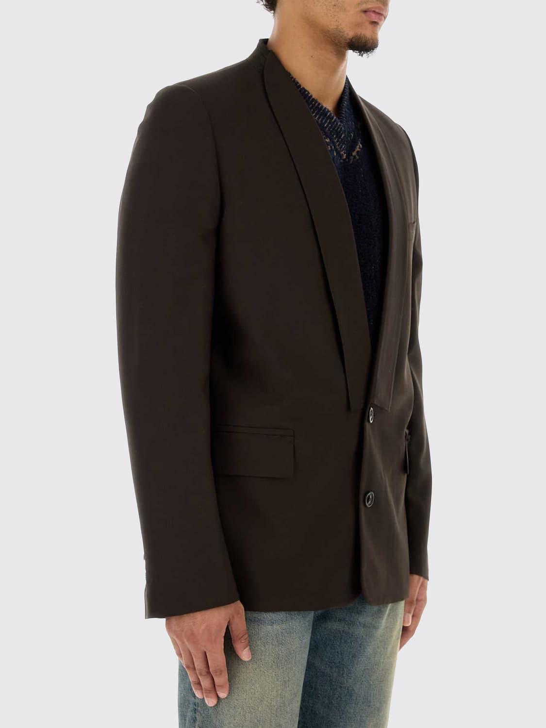 MAISON MARGIELA GIACCA: Blazer monopetto Maison Margiela in lana relaxed fit con collo a scialle, Marrone - Img 1