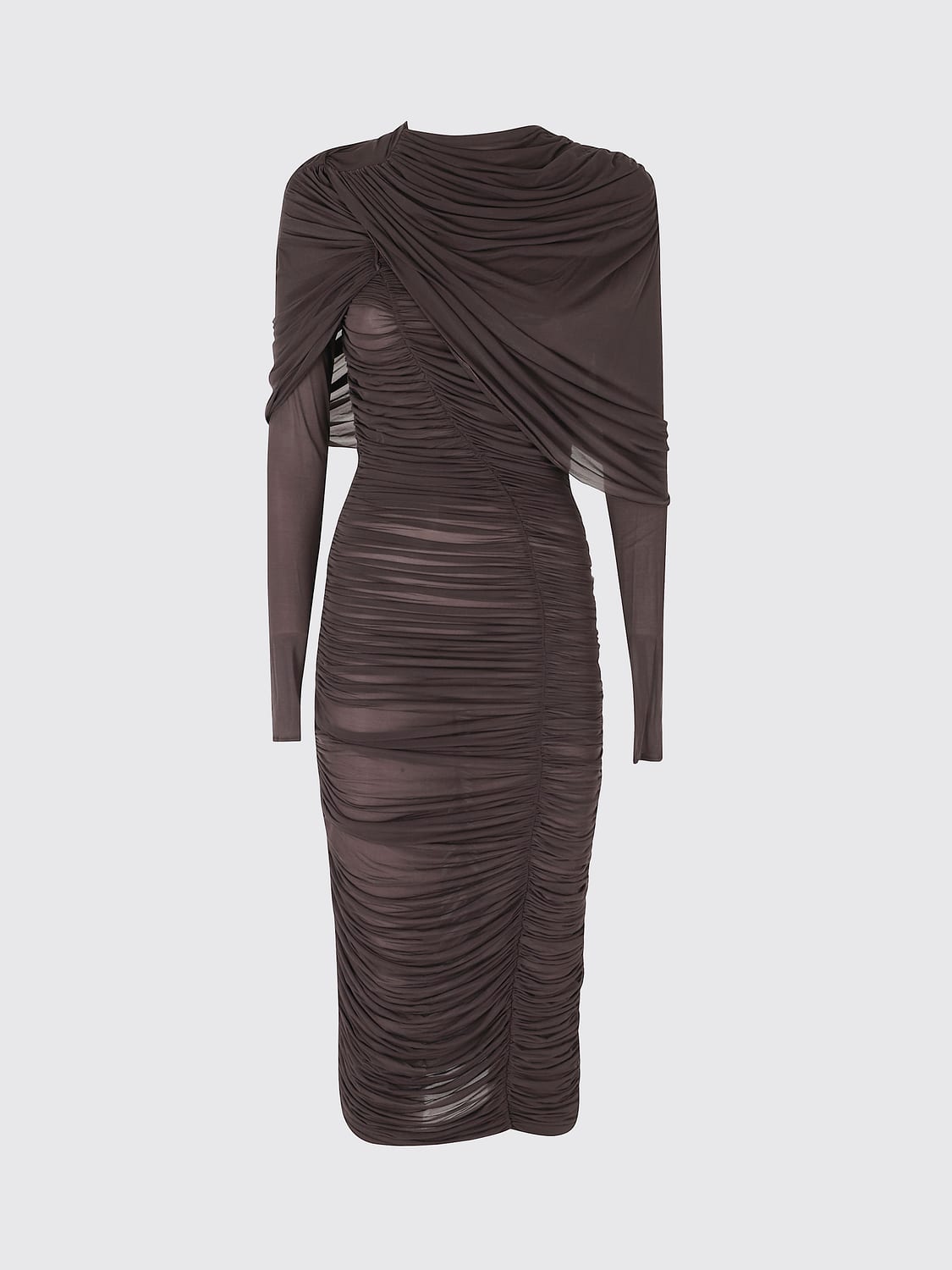 MAGDA BUTRYM KLEID: Asymmetrisches, drapiertes Midikleid Magda Butrym aus Cupro-Jersey, Braun - Img 2