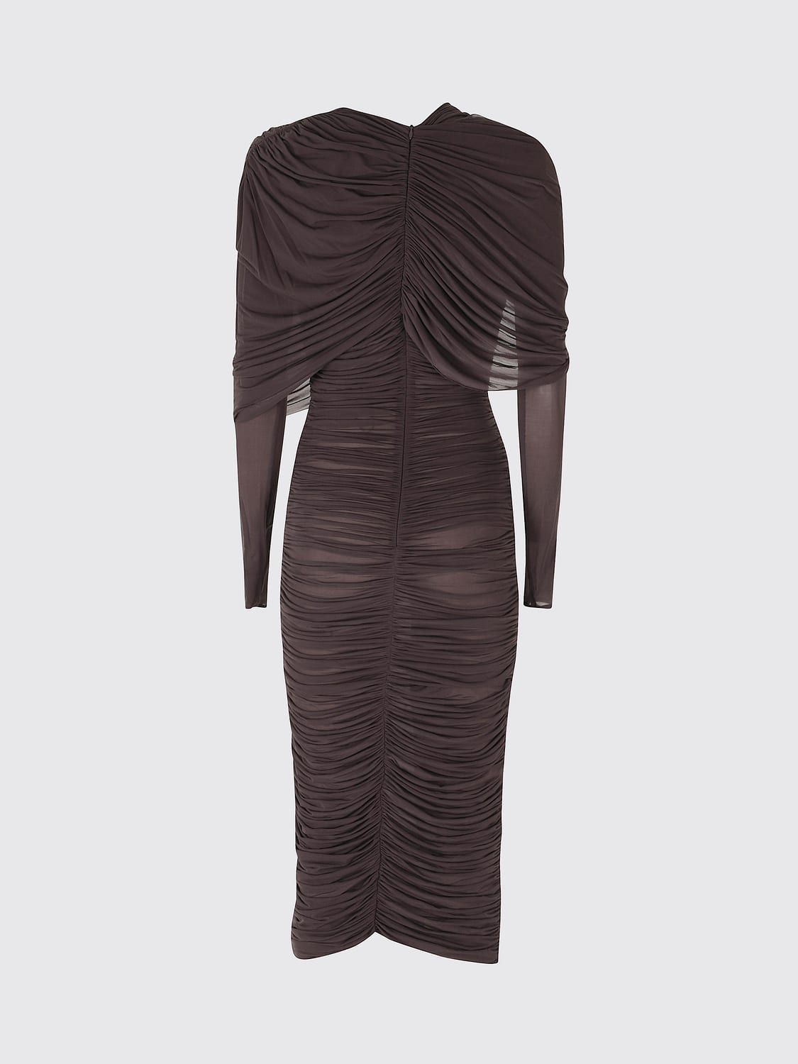 MAGDA BUTRYM KLEID: Asymmetrisches, drapiertes Midikleid Magda Butrym aus Cupro-Jersey, Braun - Img 3
