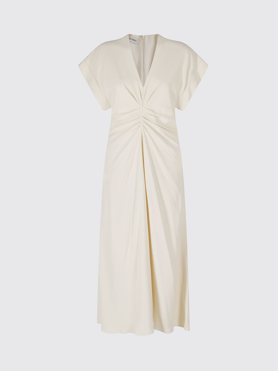 ALBERTA FERRETTI VESTIDO: Túnica midi Alberta Ferretti de viscosa con drapeado y escote en V, Blanco - Img 2