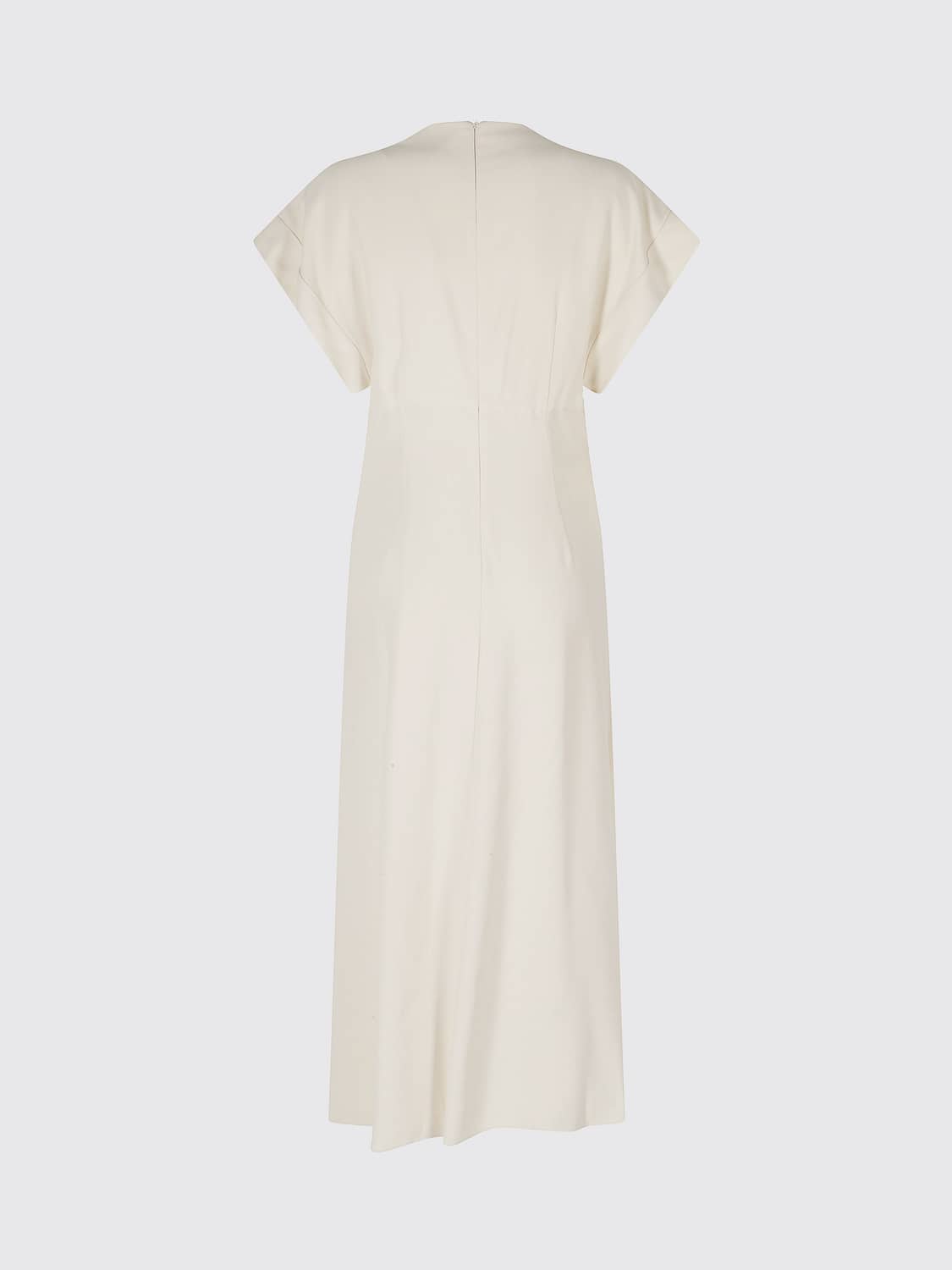 ALBERTA FERRETTI VESTIDO: Túnica midi Alberta Ferretti de viscosa con drapeado y escote en V, Blanco - Img 3