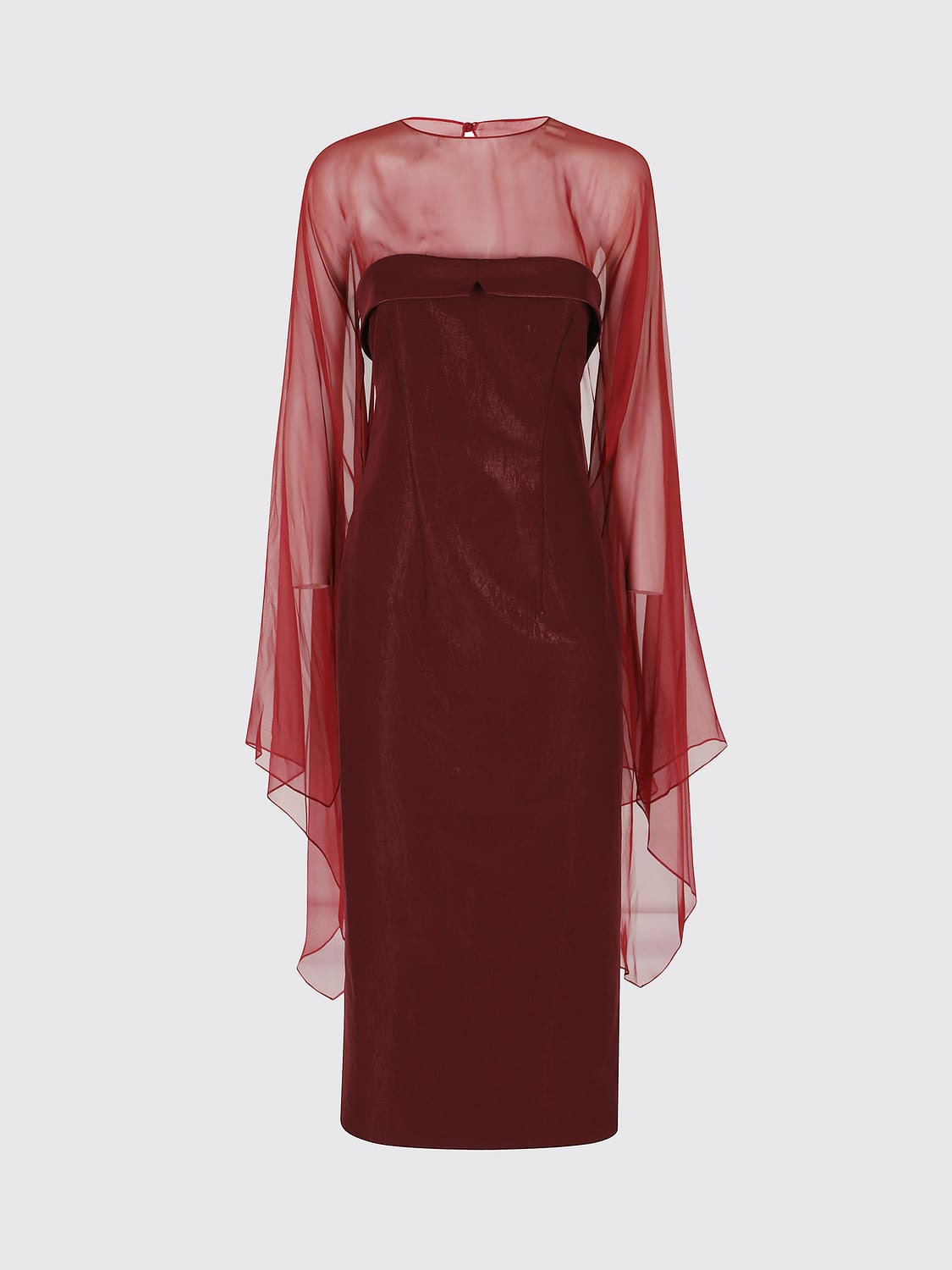 ALBERTA FERRETTI KLEID: Langärmeliges Midi-Abendkleid Alberta Ferretti aus Crêpe mit Rundhalsausschnitt, Rot - Img 2