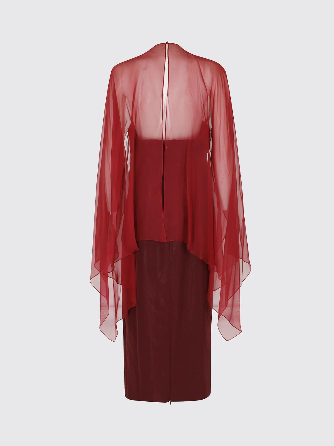 ALBERTA FERRETTI KLEID: Langärmeliges Midi-Abendkleid Alberta Ferretti aus Crêpe mit Rundhalsausschnitt, Rot - Img 3