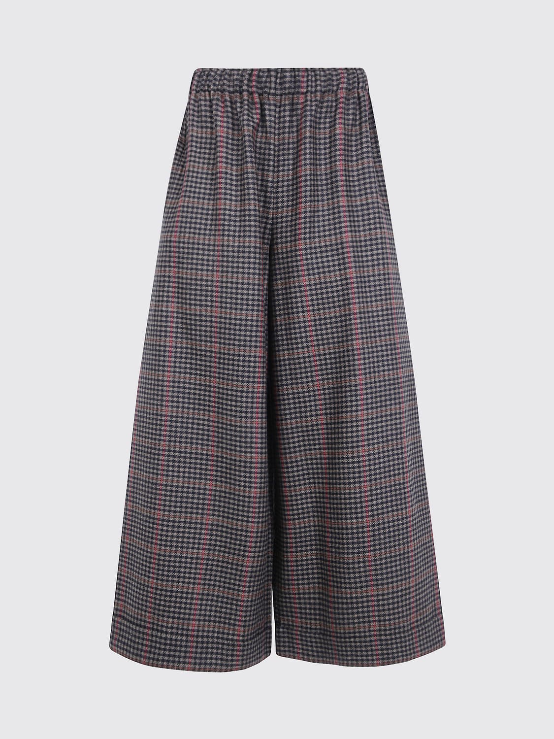 DANIELA GREGIS HOSE: Weit geschnittene Wollhose Daniela Gregis mit Karomuster und elastischem Bund, Braun - Img 2