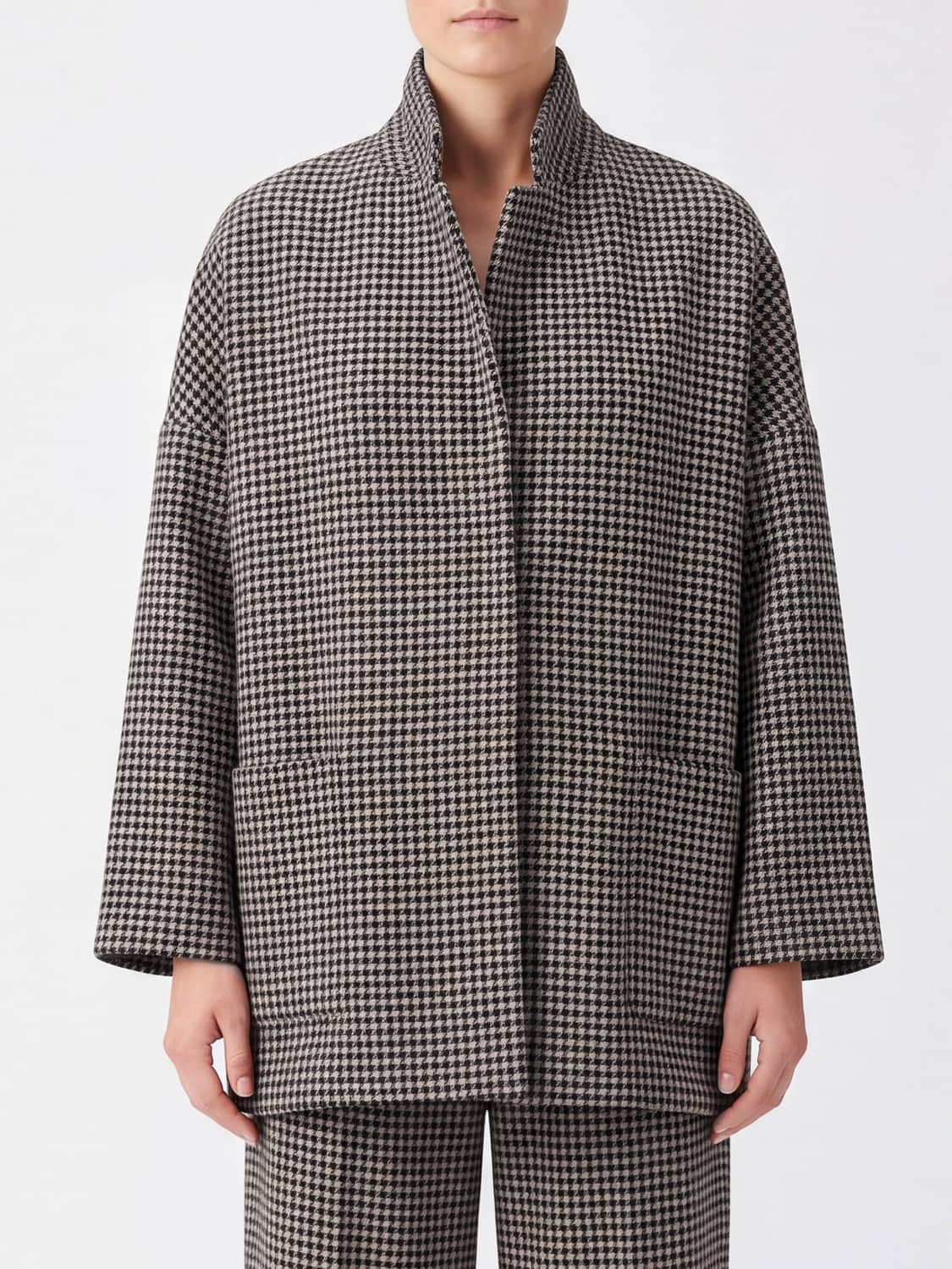 DANIELA GREGIS COAT: Daniela Gregis Houndstooth Wool Single-Breasted Short Coat, Black - Img 1