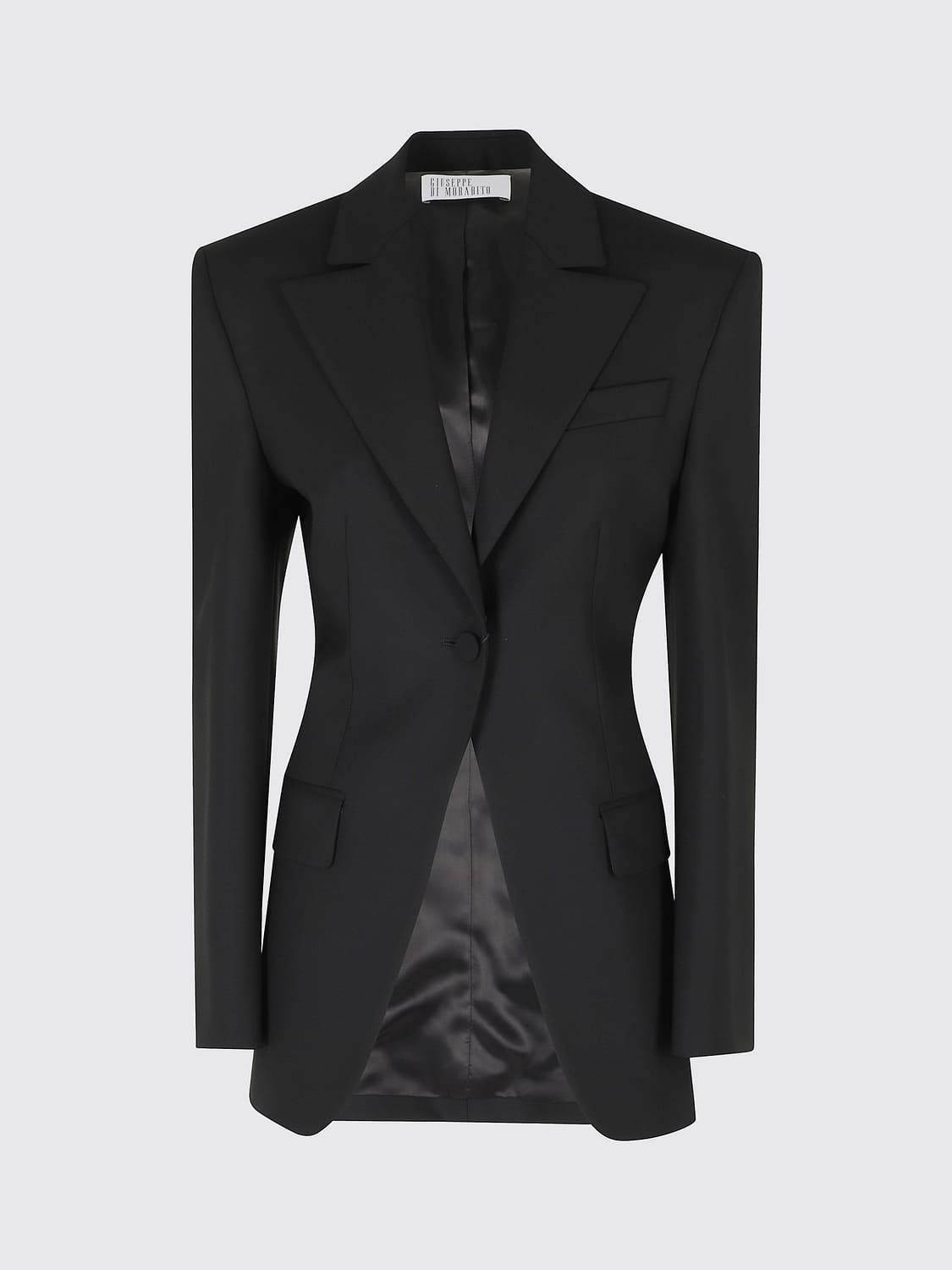GIUSEPPE DI MORABITO CHAQUETA: Blazer corto de botonadura sencilla Giuseppe Di Morabito en lana virgen con solapas de pico, Negro - Img 2