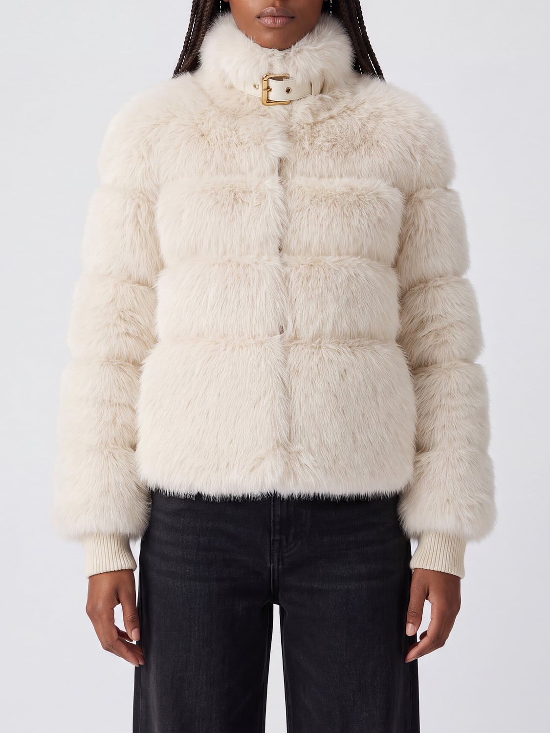 PATRIZIA PEPE FOURRURE: Veste en fausse fourrure Patrizia Pepe avec col montant et boucle, Beige - Img 1
