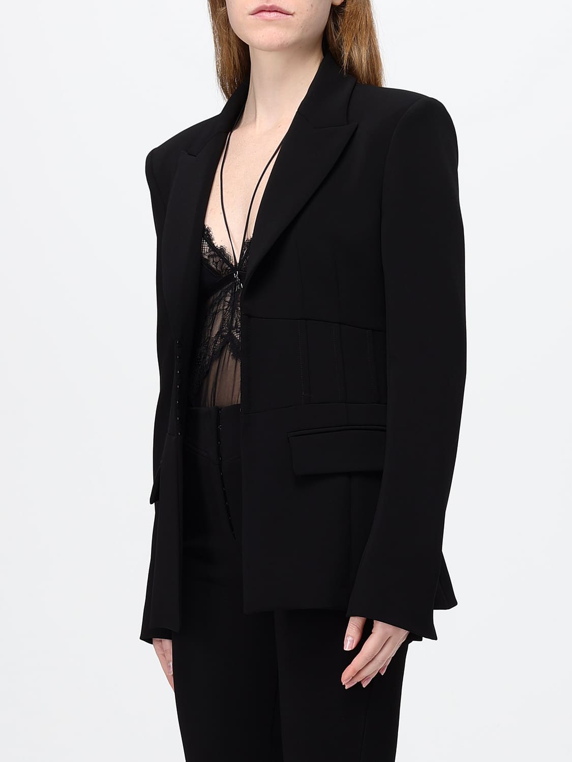 PATRIZIA PEPE CHAQUETA: Blazer corsé Patrizia Pepe slim fit con solapas de pico y hombros acolchados, Negro - Img 3
