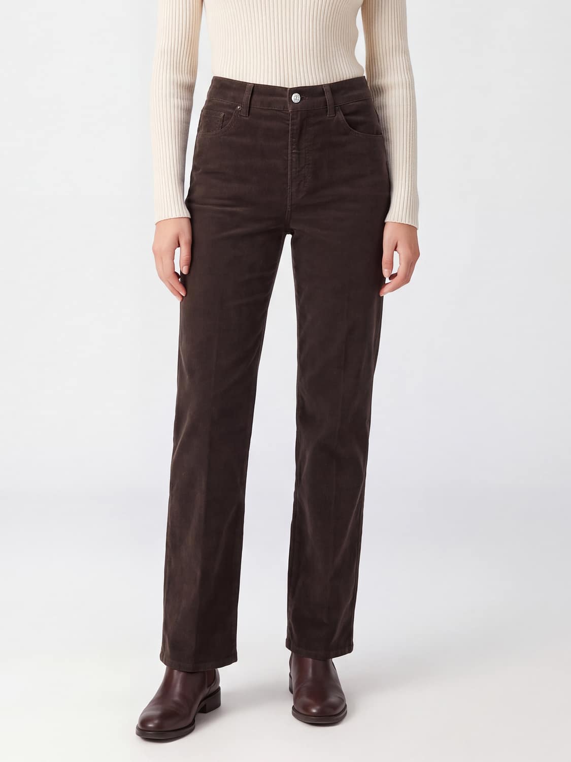 DONDUP HOSE: Dondup Amber Cordhose mit geradem Bein und hoher Taille, Braun - Img 1