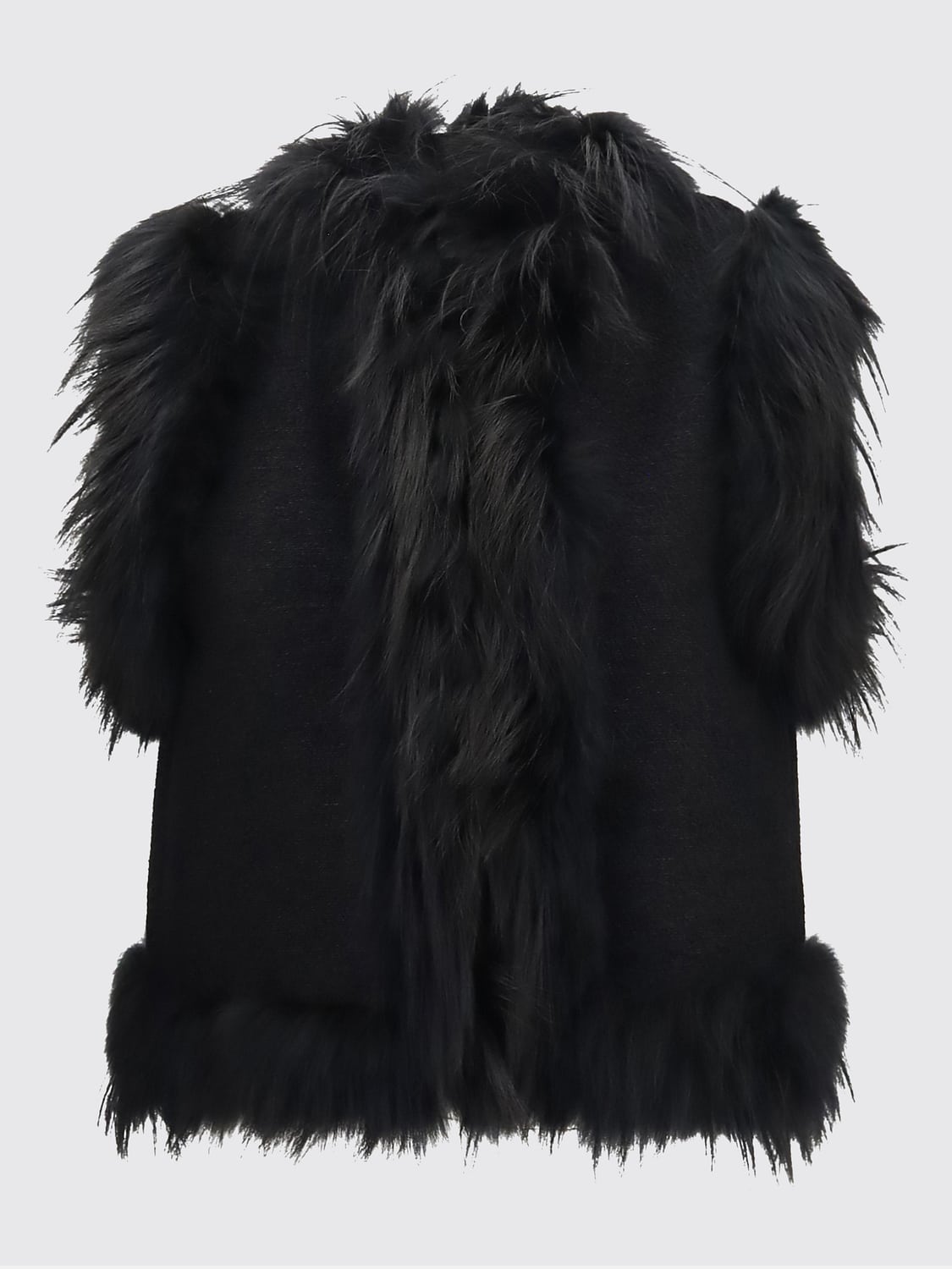 FENDI ABRIGO DE PIEL: Chaleco Fendi de lana virgen con cuello de pelo de zorro, Negro - Img 1