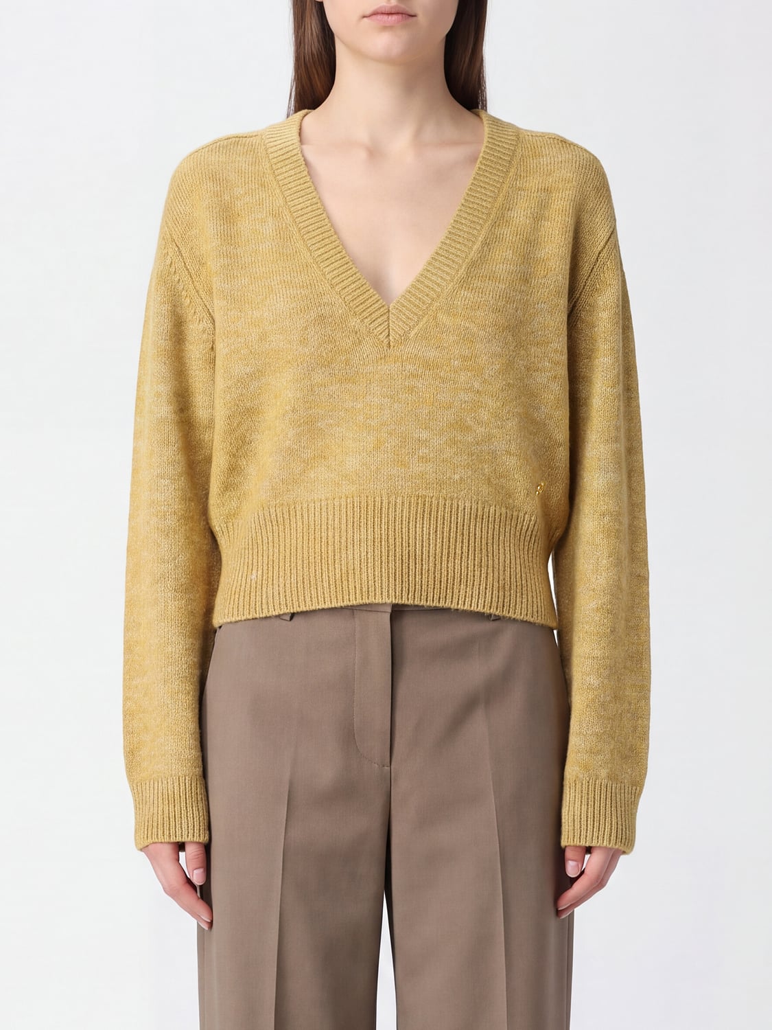 GANNI PULLOVER: Pullover Ganni aus recycelter Wollmischung mit V-Ausschnitt und Rippenbündchen, Grün - Img 1