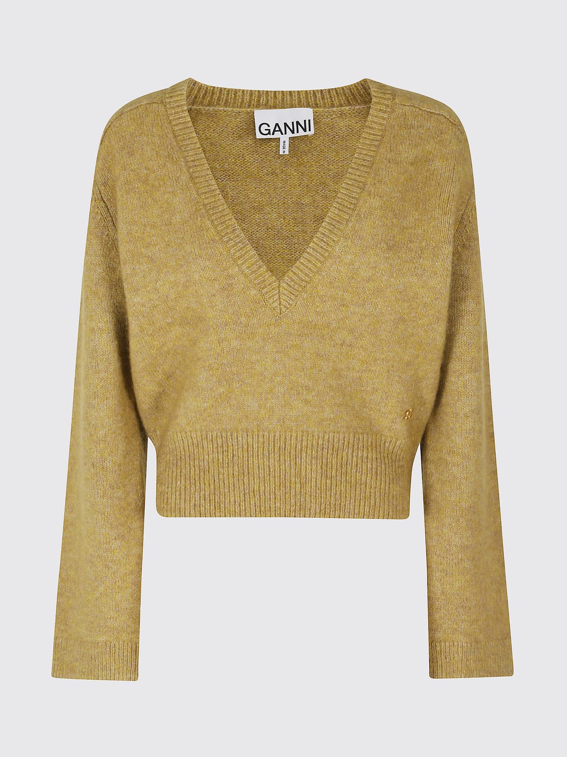 GANNI PULLOVER: Pullover Ganni aus recycelter Wollmischung mit V-Ausschnitt und Rippenbündchen, Grün - Img 2
