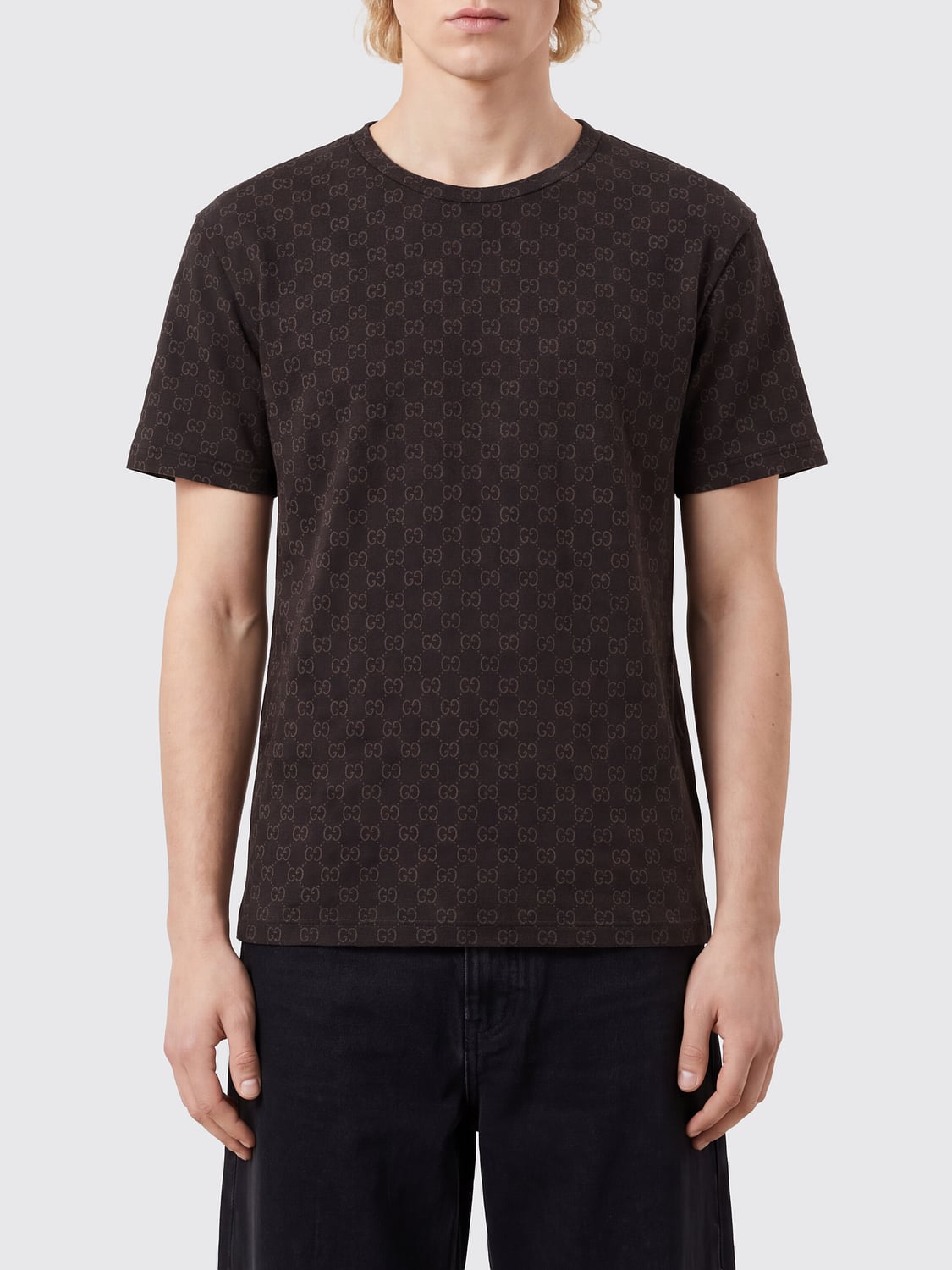 GUCCI T-SHIRT: Gucci T-Shirt aus Baumwolle mit GG-Monogramm-Muster und Rundhalsausschnitt, Schwarz - Img 1