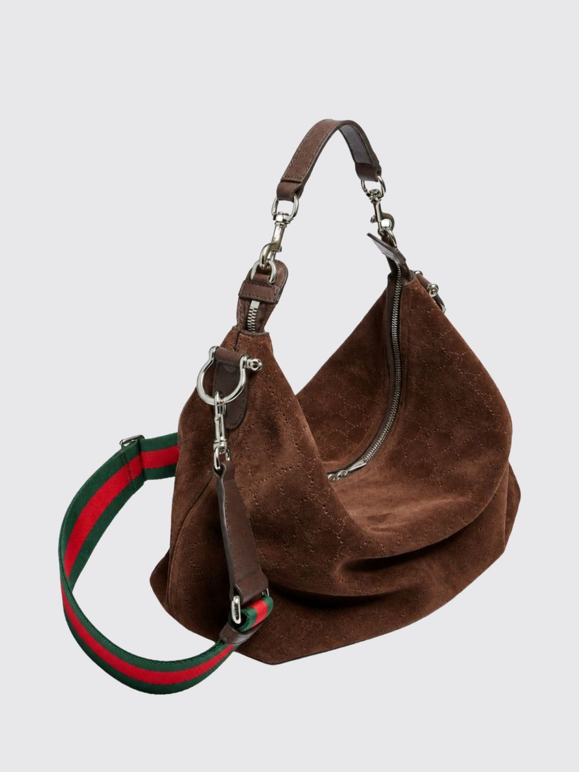 GUCCI СУМКА НА РЕМНЕ: Сумка-тоут Gucci из телячьей кожи с перфорированной монограммой GG, Коричневый - Img 3