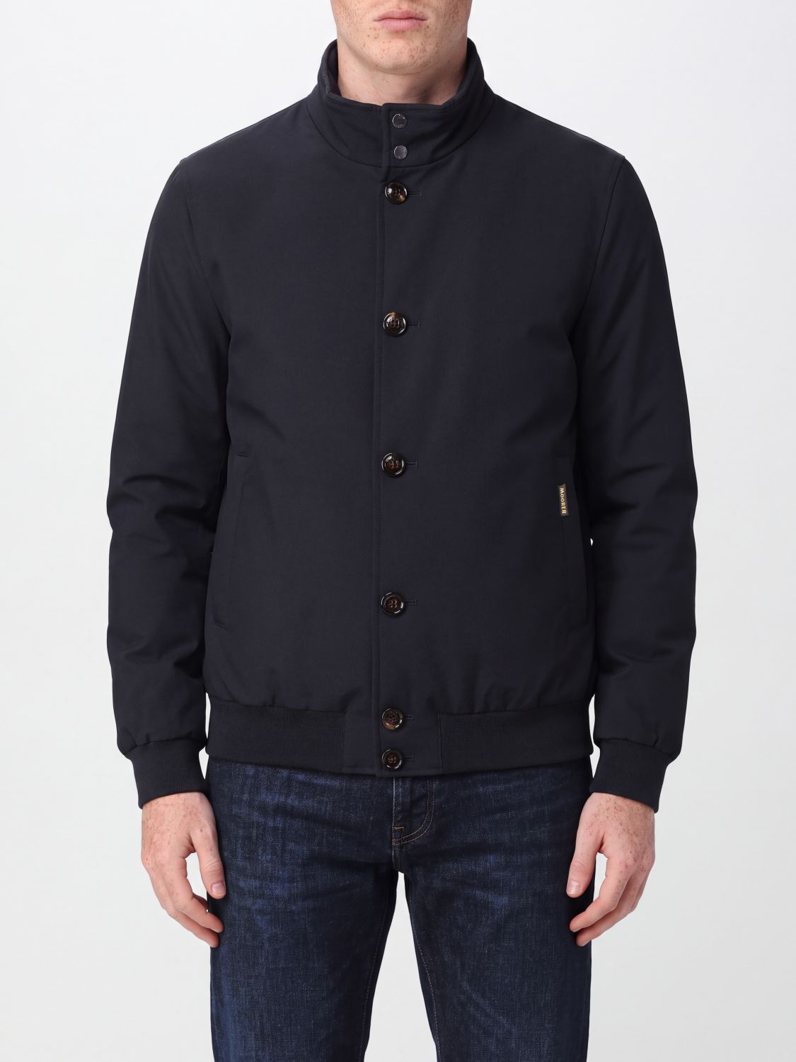 MOORER JACKET: Moorer Technical Fabric Bomber Jacket with High Neck and Elasticated Cuffs, Blue - Img 1