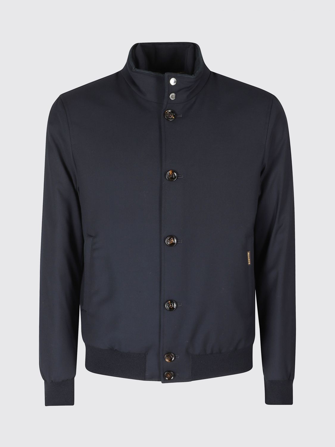 MOORER JACKET: Moorer Technical Fabric Bomber Jacket with High Neck and Elasticated Cuffs, Blue - Img 2