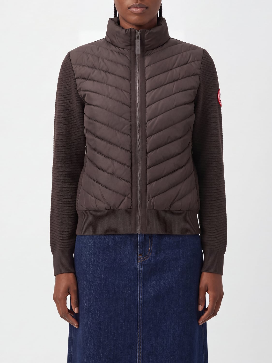 CANADA GOOSE JACKET: Canada Goose Short Quilted Wool Puffer Jacket with High Neck and Zip, Brown - Img 1