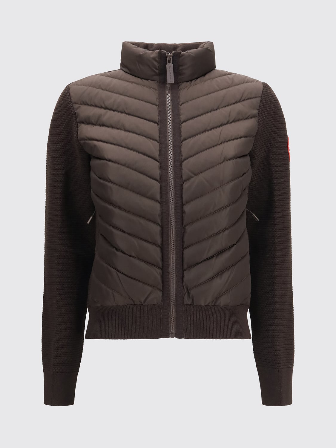 CANADA GOOSE JACKET: Canada Goose Short Quilted Wool Puffer Jacket with High Neck and Zip, Brown - Img 2