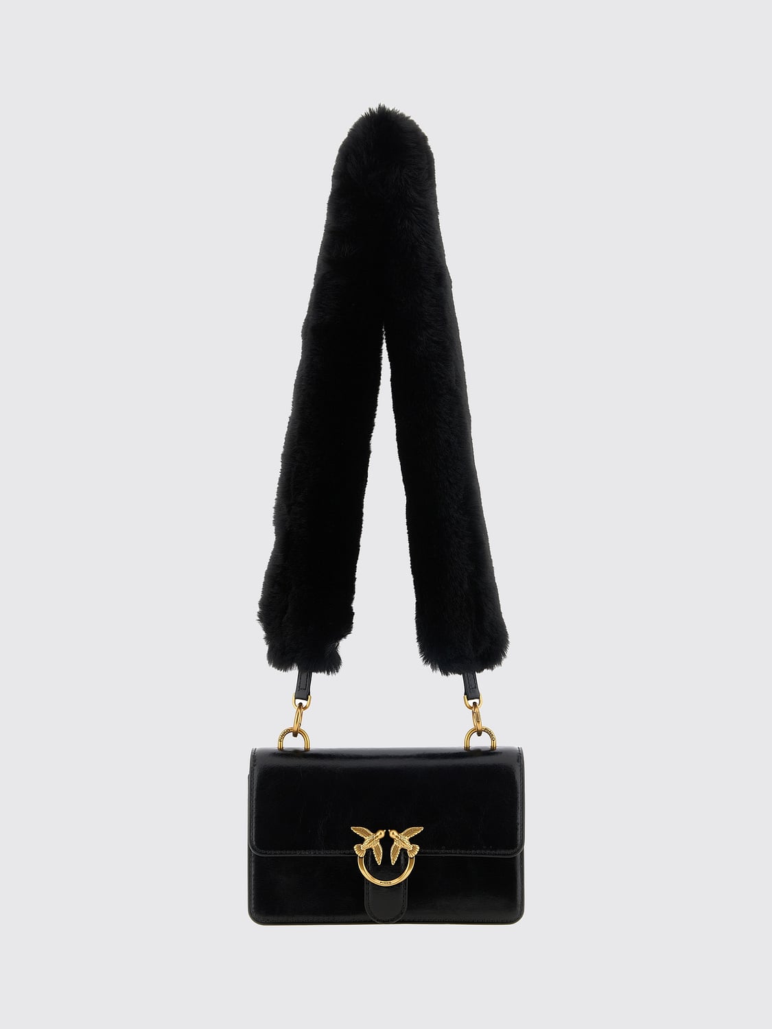 PINKO BORSA MINI: Mini borsa a tracolla Love One Classic Pinko in pelle con fibbia Love Birds, Nero - Img 1