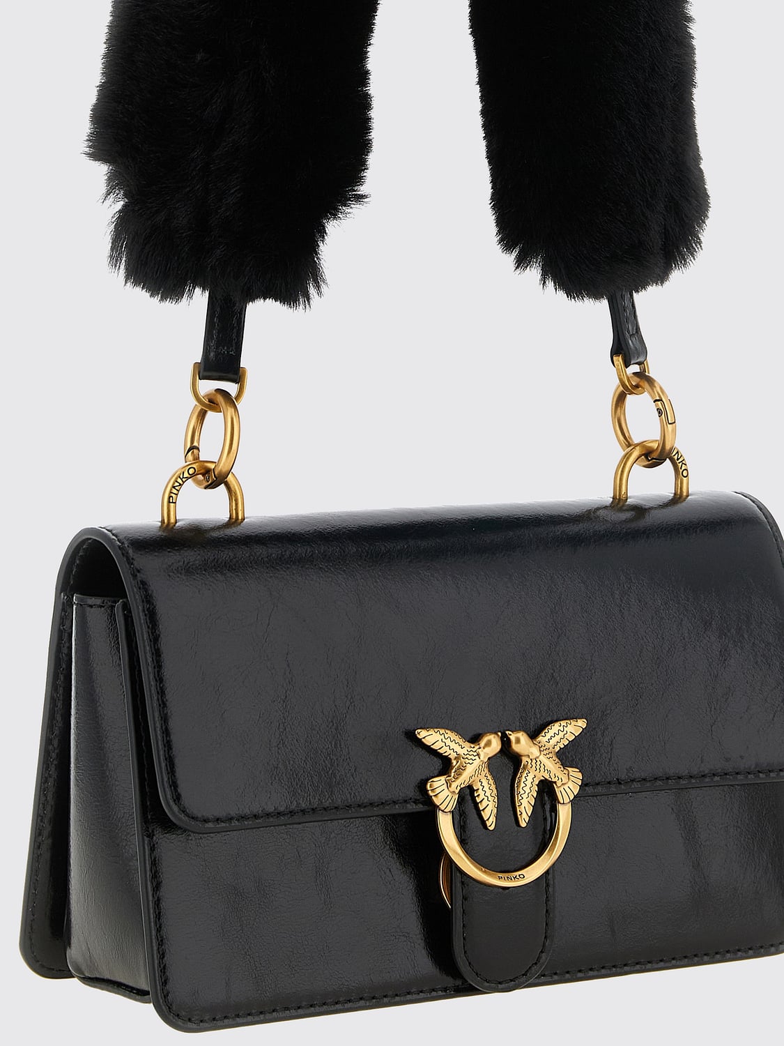 PINKO BORSA MINI: Mini borsa a tracolla Love One Classic Pinko in pelle con fibbia Love Birds, Nero - Img 4