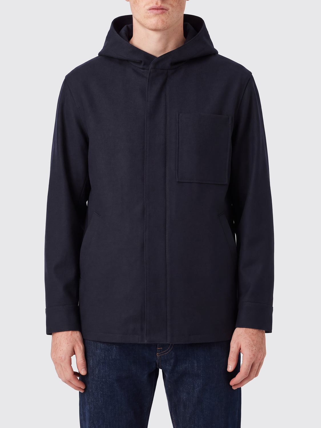 PAOLO PECORA COAT: Paolo Pecora Short Hooded Coat in a Wool and Cashmere Blend, Blue - Img 1