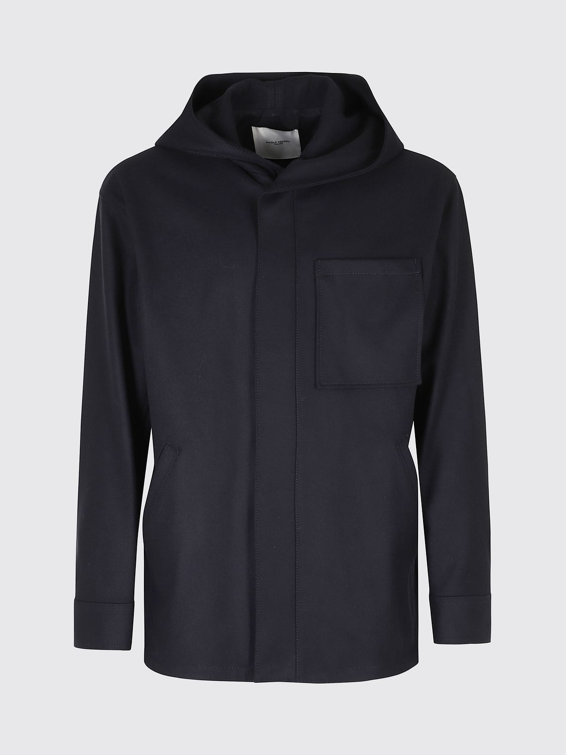 PAOLO PECORA COAT: Paolo Pecora Short Hooded Coat in a Wool and Cashmere Blend, Blue - Img 2