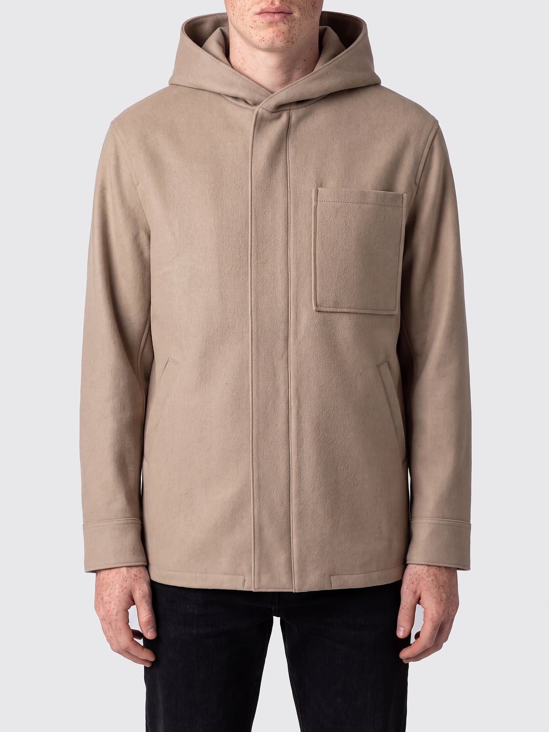 PAOLO PECORA COAT: Paolo Pecora Short Hooded Coat in a Wool and Cashmere Blend, Brown - Img 1