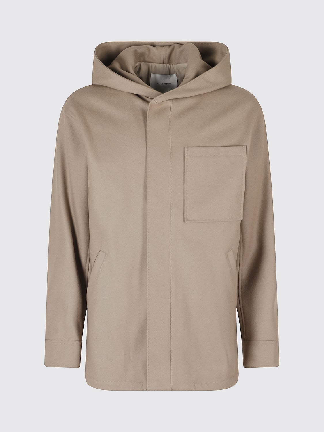 PAOLO PECORA COAT: Paolo Pecora Short Hooded Coat in a Wool and Cashmere Blend, Brown - Img 2