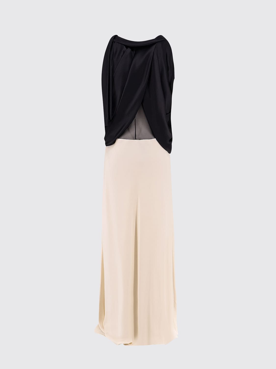 ALBERTA FERRETTI VESTIDO: Vestido de noche largo de crepé bicolor con hombros descubiertos Alberta Ferretti, Marfil - Img 3