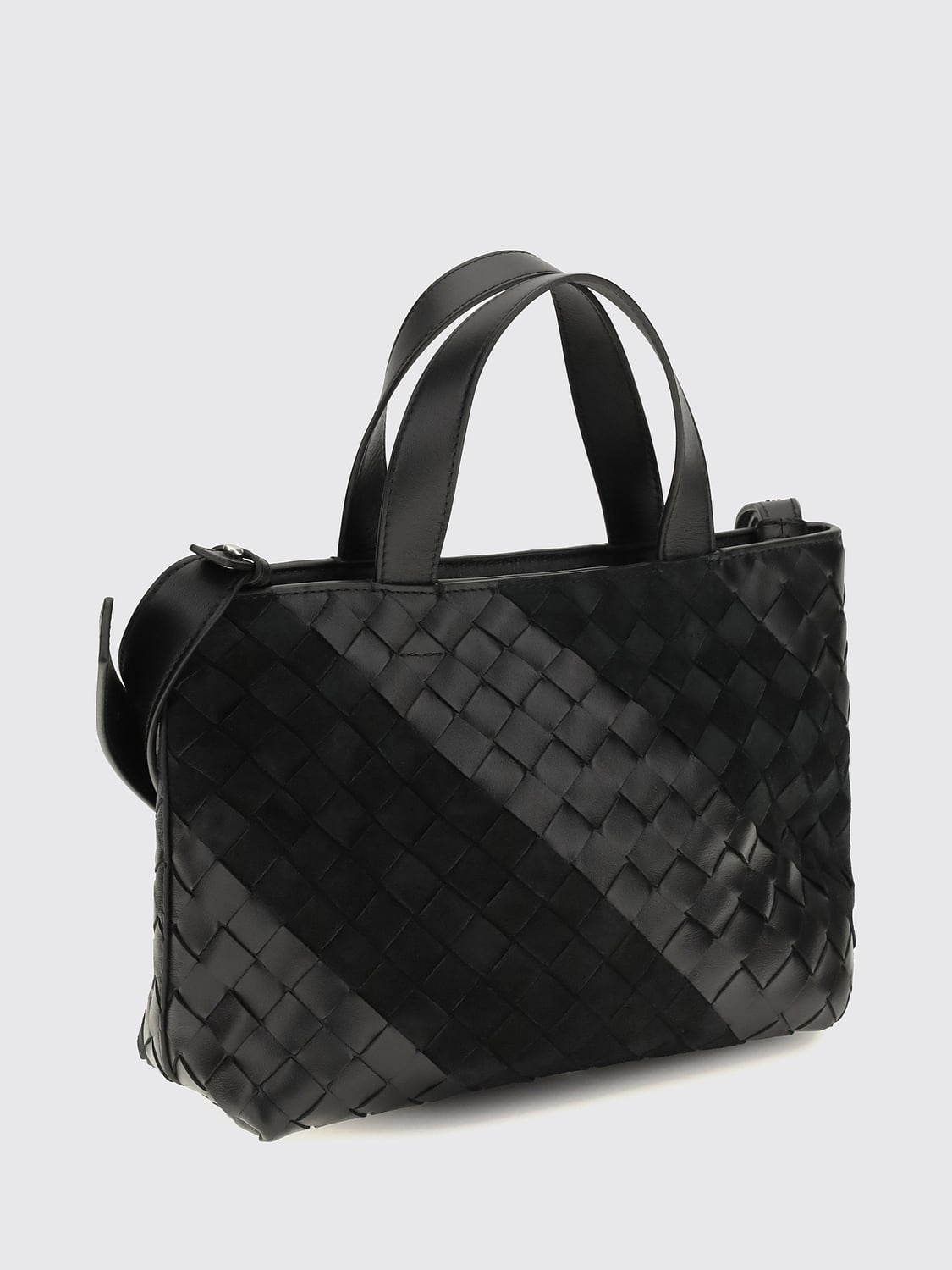 BOTTEGA VENETA BORSA A TRACOLLA: Mini borsa a tracolla Bottega Veneta in pelle di agnello intrecciata, Nero - Img 3
