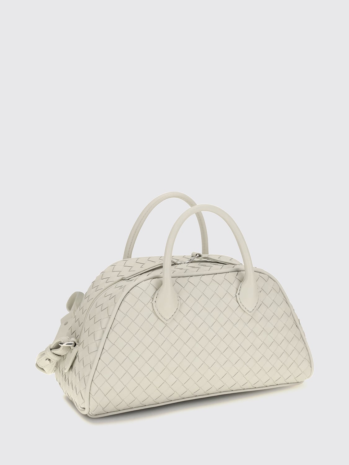 BOTTEGA VENETA BORSA A TRACOLLA: Borsa a bauletto Bottega Veneta in pelle di vitello intrecciata con tracolla, Grigio - Img 2