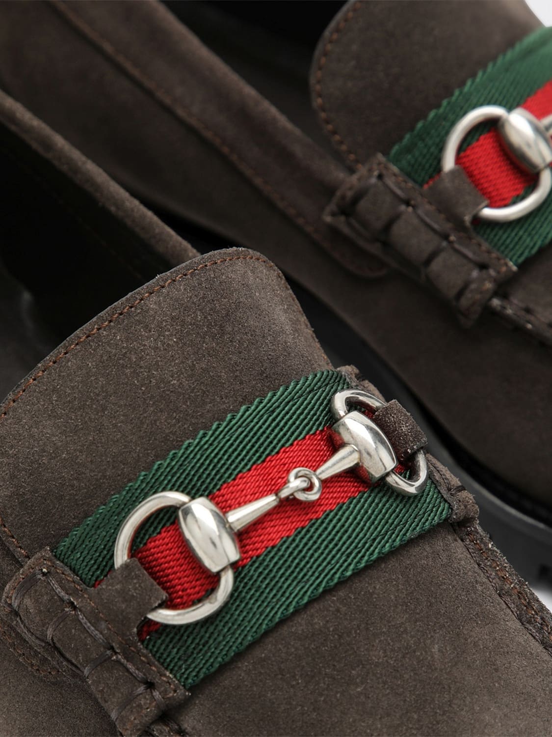 GUCCI MOCASSINI: Mocassini penny Gucci in pelle scamosciata con morsetto Horsebit, Moro - Img 3