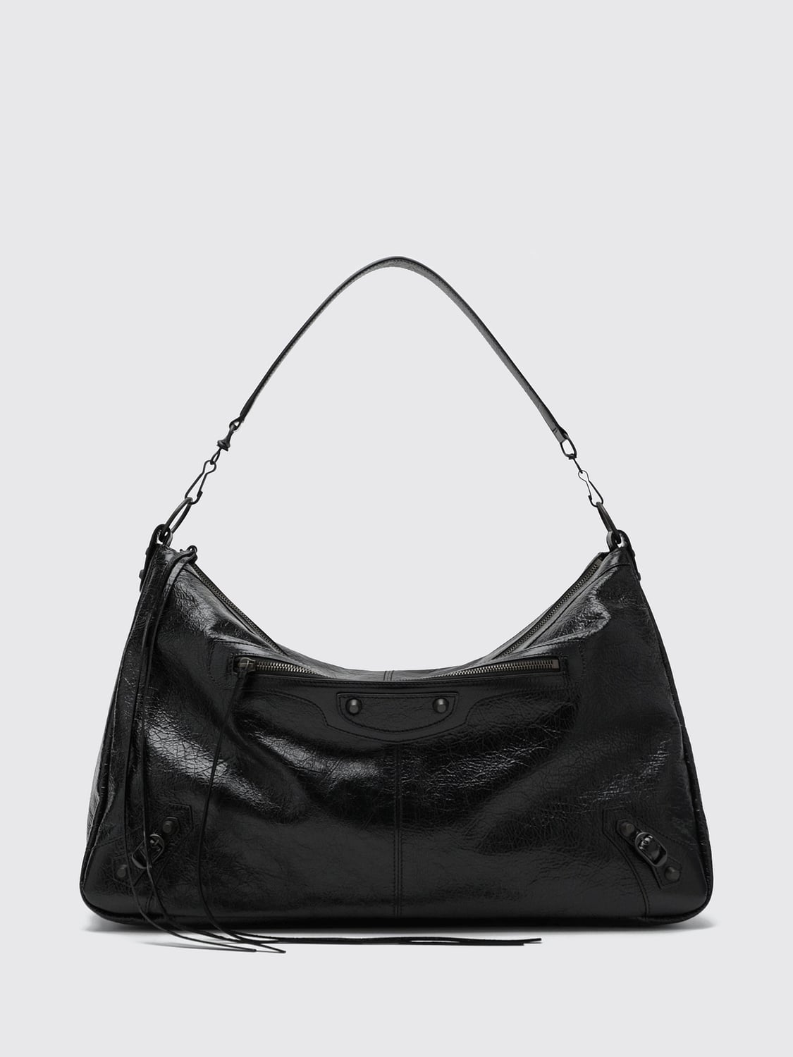 BALENCIAGA BORSA A TRACOLLA: Borsa a spalla Le City Moto Balenciaga in pelle di agnello Arena con borchie, Nero - Img 1