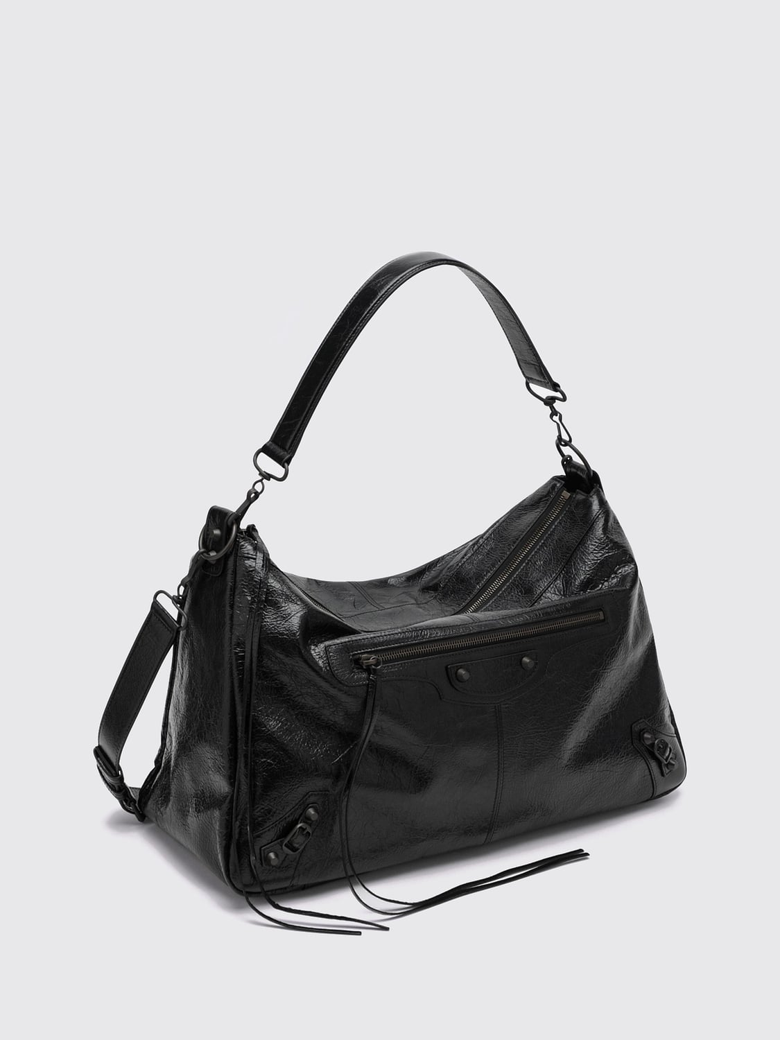 BALENCIAGA BORSA A TRACOLLA: Borsa a spalla Le City Moto Balenciaga in pelle di agnello Arena con borchie, Nero - Img 3