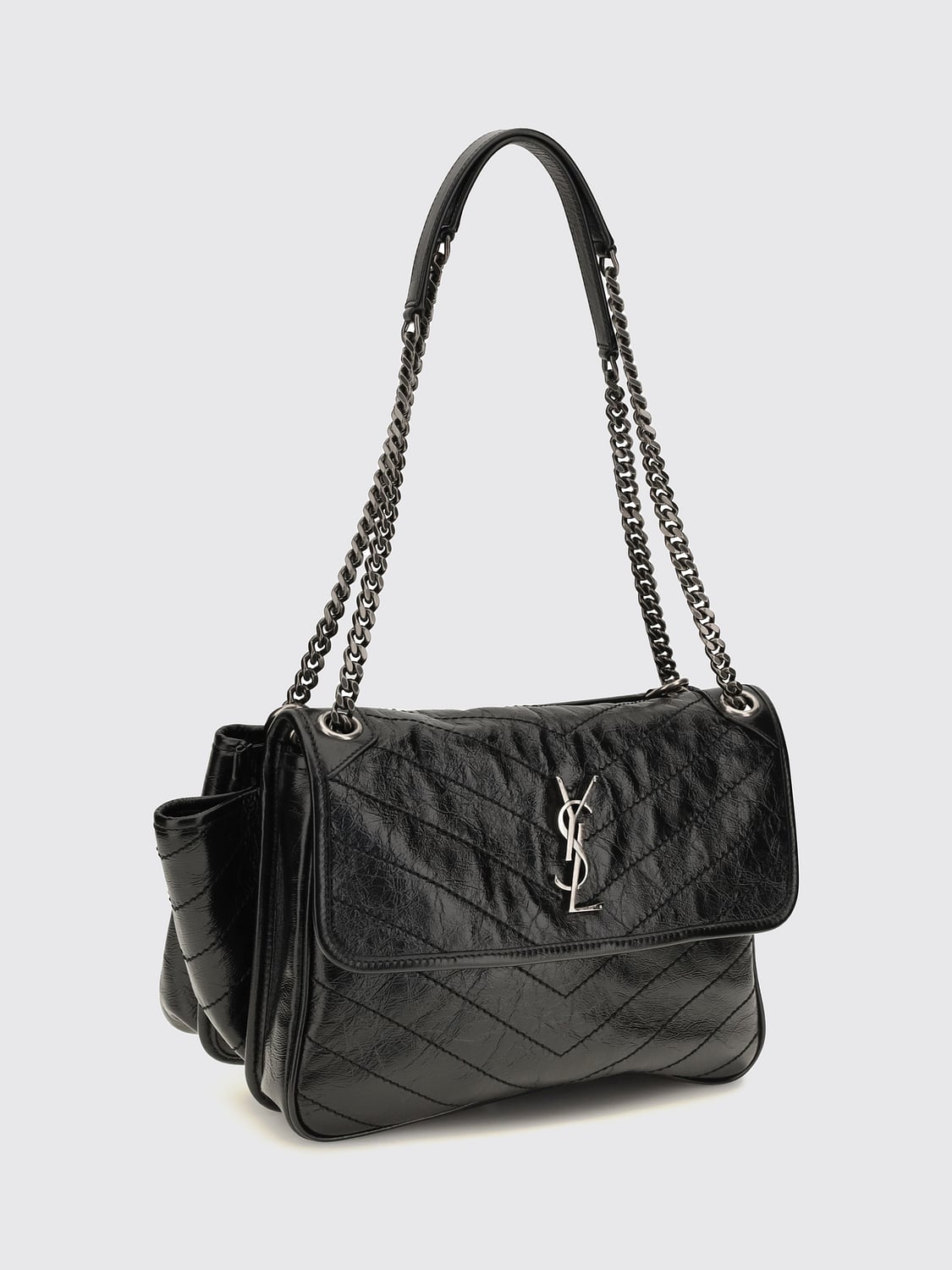 SAINT LAURENT BORSA A SPALLA: Borsa a spalla Niki Saint Laurent in pelle trapuntata con motivo chevron, Nero - Img 3
