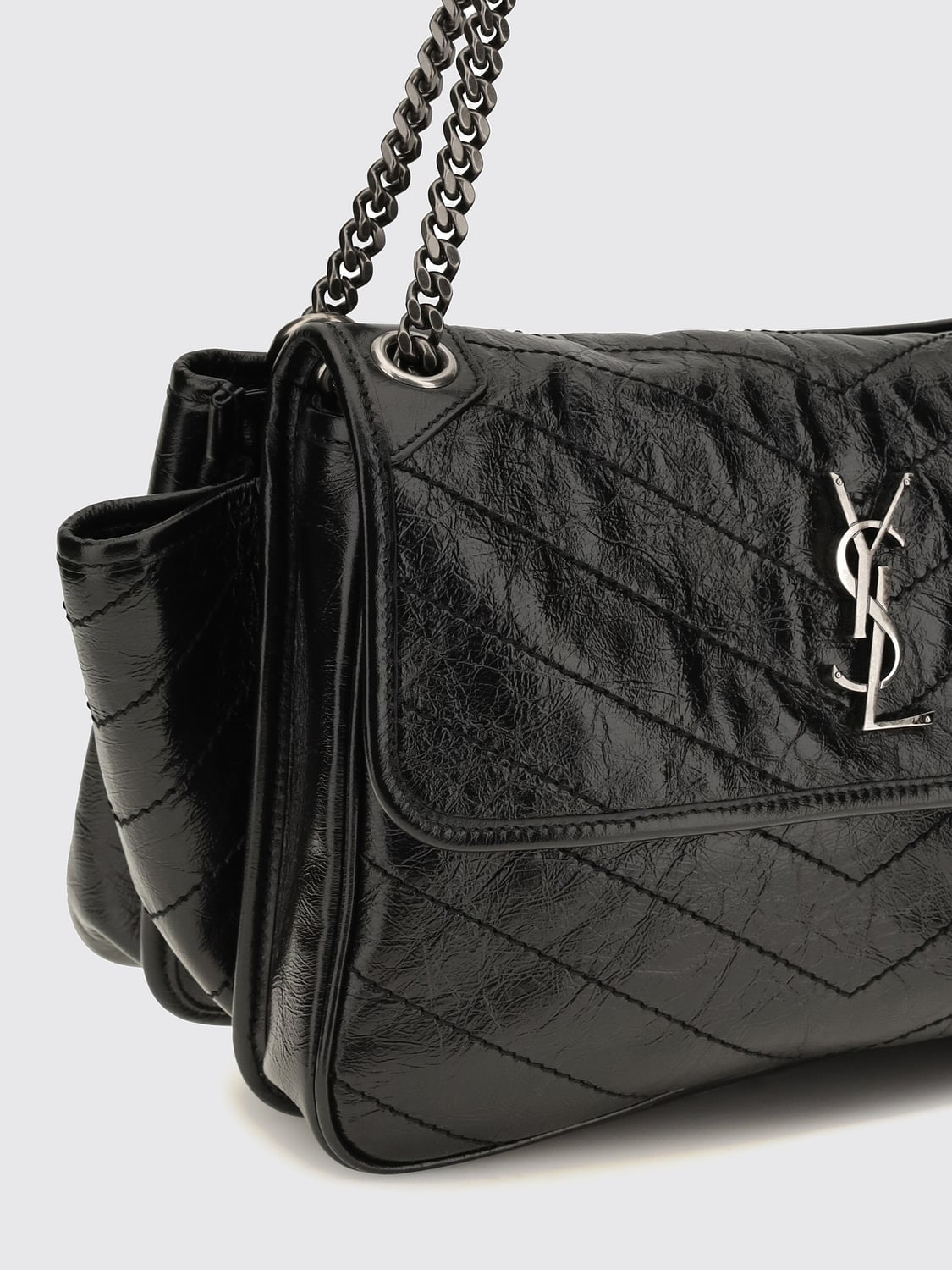 SAINT LAURENT BORSA A SPALLA: Borsa a spalla Niki Saint Laurent in pelle trapuntata con motivo chevron, Nero - Img 4