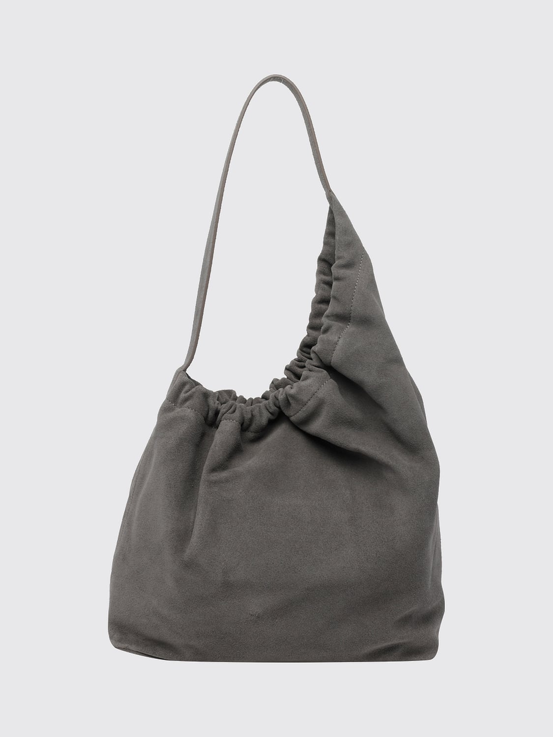 AESTHER EKME BORSA A SPALLA: Borsa a spalla AESTHER EKME asimmetrica in pelle di vitello arricciata, Grigio - Img 1