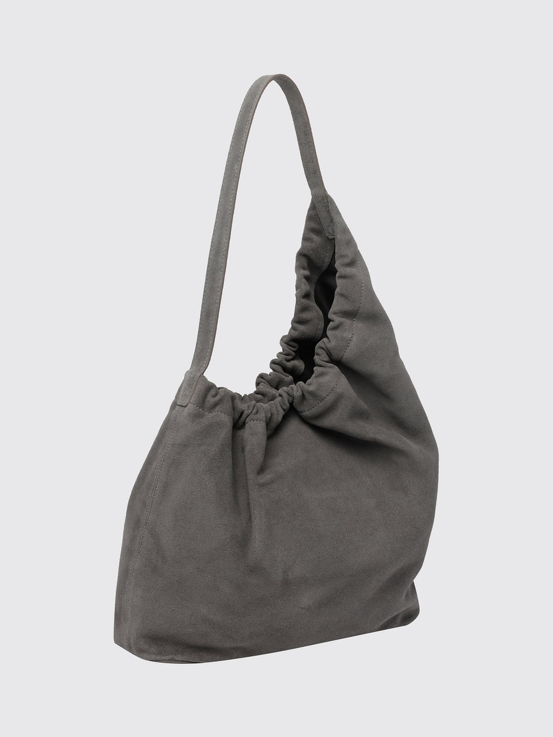 AESTHER EKME BORSA A SPALLA: Borsa a spalla AESTHER EKME asimmetrica in pelle di vitello arricciata, Grigio - Img 3