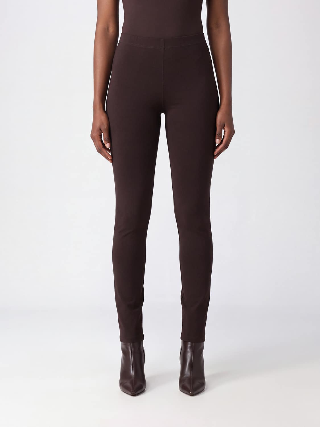 SPORTMAX PANTALONES: Leggings Sportmax de tejido técnico elástico con cintura elástica y corte skinny, Marrón - Img 1