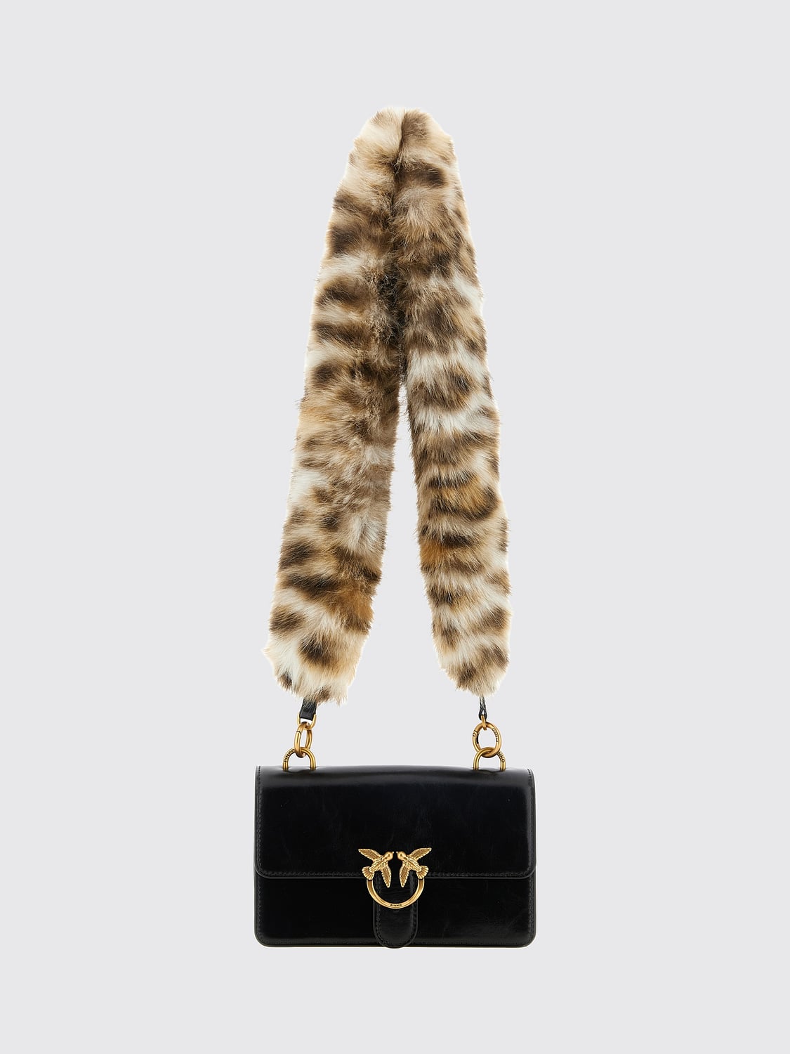 PINKO MINI BAG: Mini Love One Pinko Crossbody Bag in Faux Fur with Animalier Print, Black - Img 1