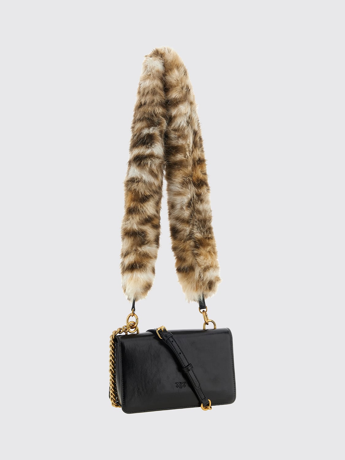 PINKO MINI BAG: Mini Love One Pinko Crossbody Bag in Faux Fur with Animalier Print, Black - Img 2