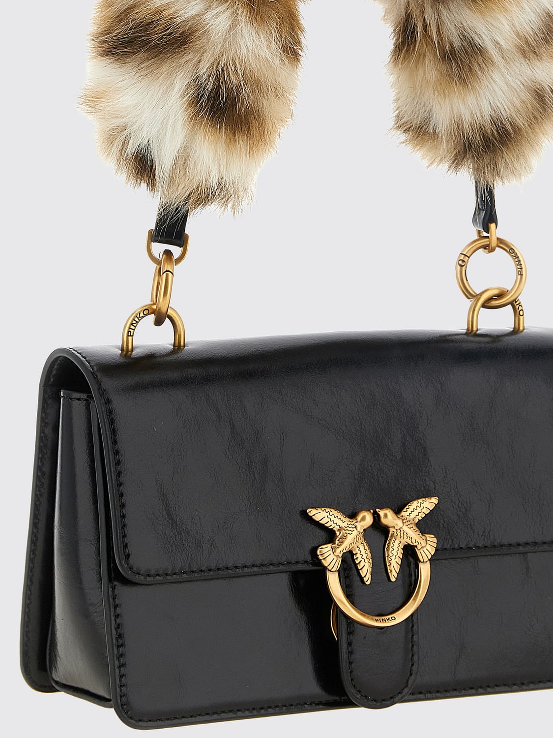 PINKO MINI BAG: Mini Love One Pinko Crossbody Bag in Faux Fur with Animalier Print, Black - Img 3