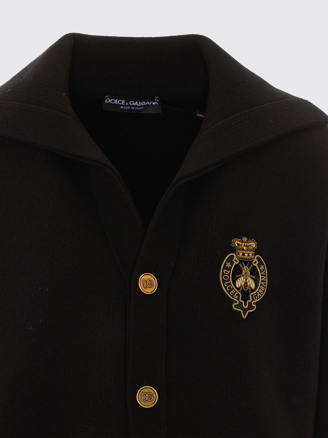 DOLCE & GABBANA SWEATER: Dolce & Gabbana Virgin Wool Cardigan with Sailor Collar and Logo Crest, Black - Img 4