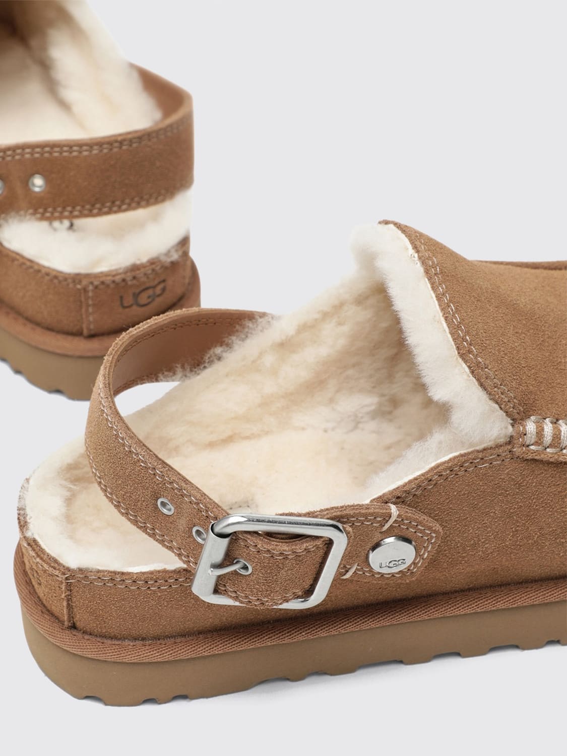 UGG シューズ: UGG Goldenstar Evelina スエード スリングバック プラットフォームミュール, ベージュ - Img 3