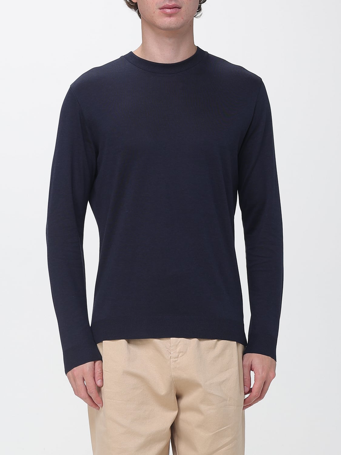 ALTEA SWEATER: Altea Long-Sleeved Lyocell Jersey Crew Neck Jumper with Ribbed Trims, Navy - Img 1