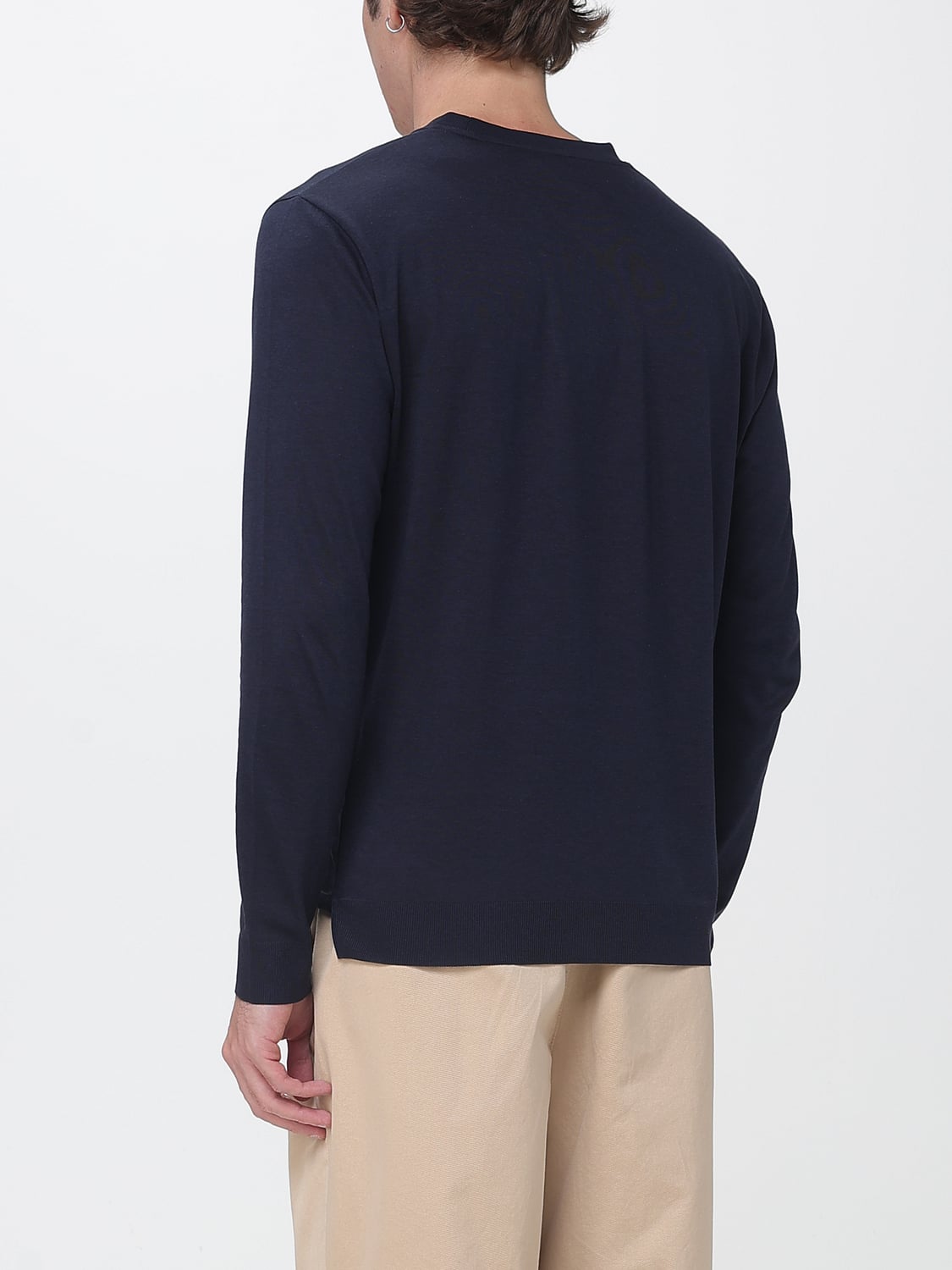 ALTEA SWEATER: Altea Long-Sleeved Lyocell Jersey Crew Neck Jumper with Ribbed Trims, Navy - Img 2
