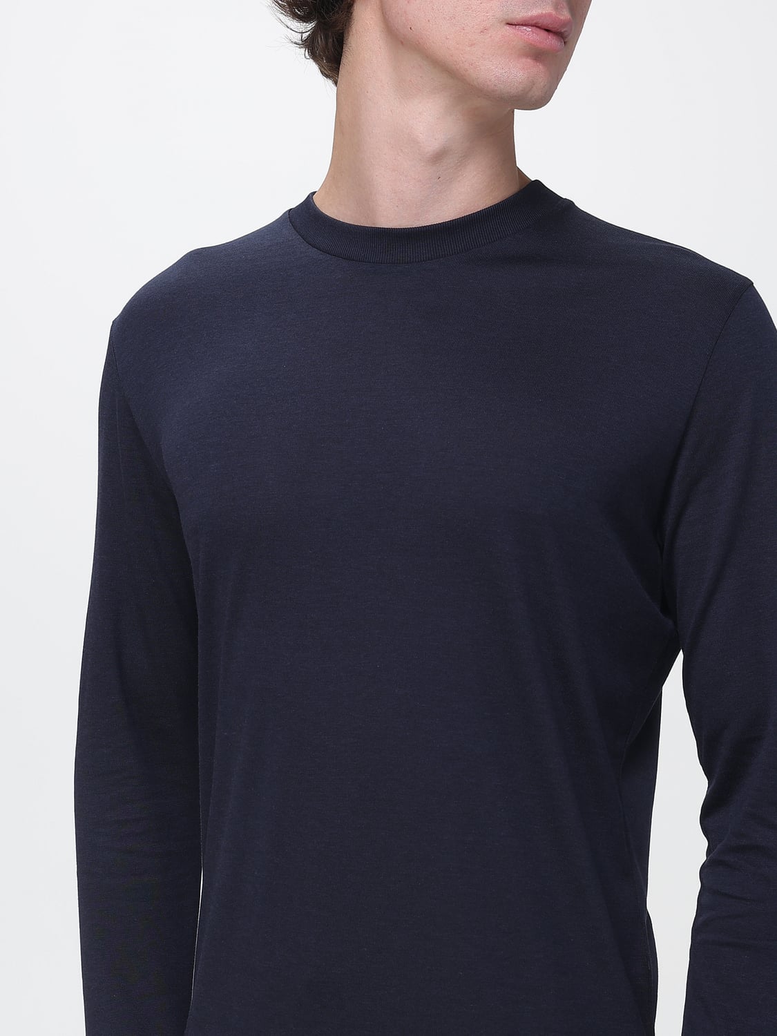 ALTEA SWEATER: Altea Long-Sleeved Lyocell Jersey Crew Neck Jumper with Ribbed Trims, Navy - Img 3