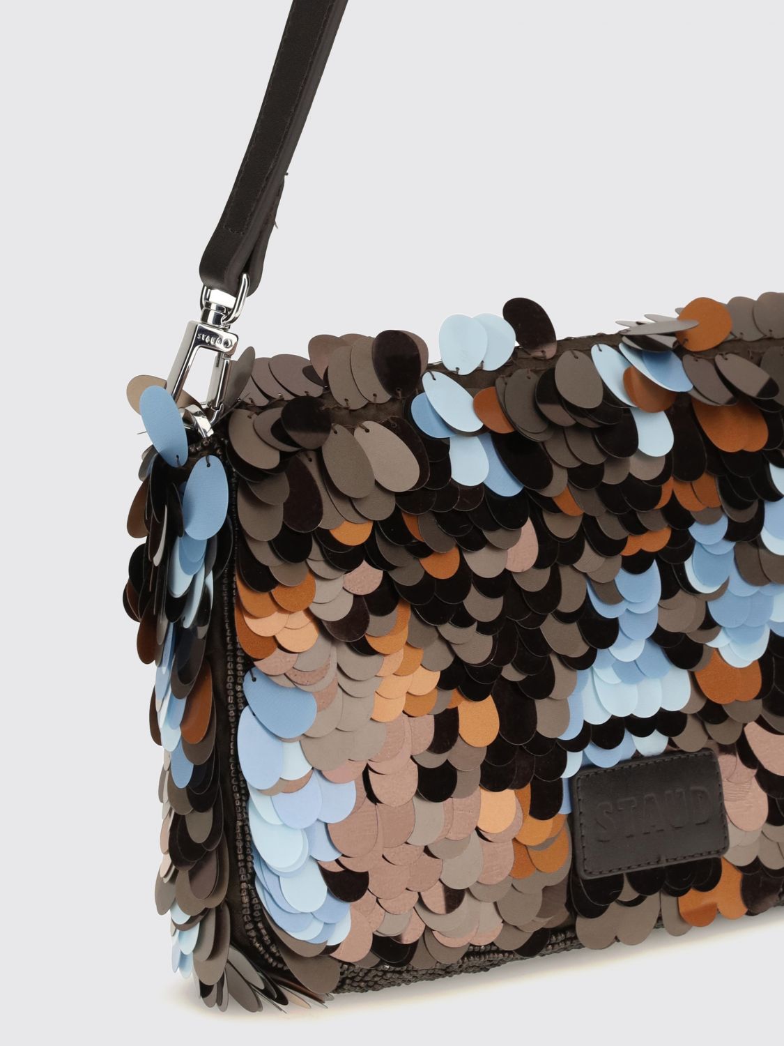 STAUD SCHULTERTASCHE: Staud Timmy Schultertasche aus Leder mit Paillettenverzierung, Schwarz - Img 3